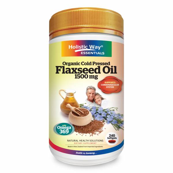 Holistic Way Essentials High Strength  Organic Cold Pressed Flaxseed Oil 1500mg (240 Softgels)