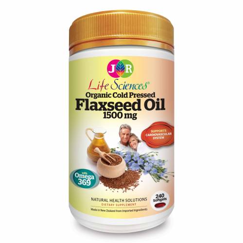 JR Life Sciences High Strength Organic Cold Pressed Flaxseed Oil 1500mg (240 Softgels)