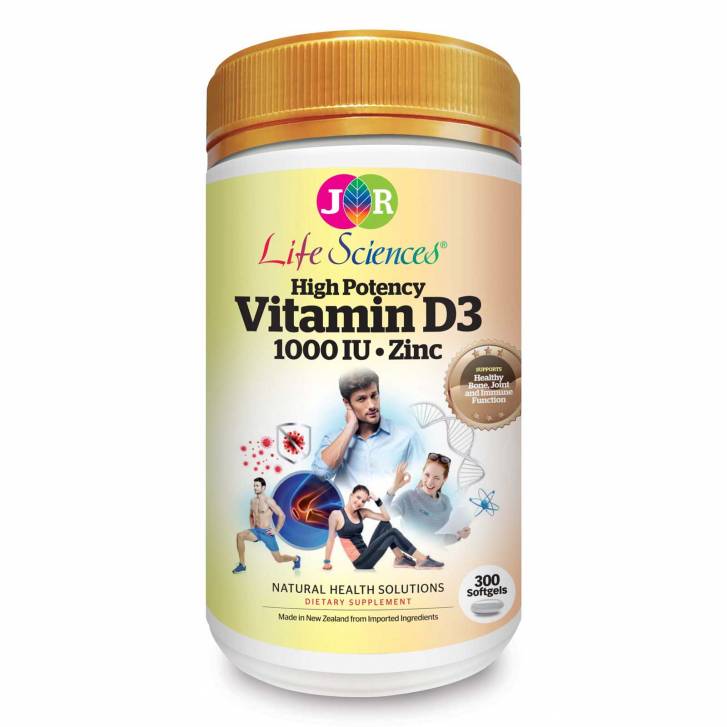 JR Life Sciences High Potency Vitamin D3 1000IU with Zinc (300 Softgels)